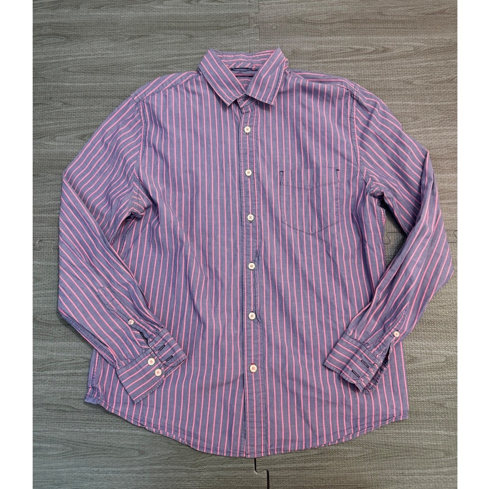 Boden Mens Blue Pink Striped Button Down Cotton Shirt Long Sleeve Large